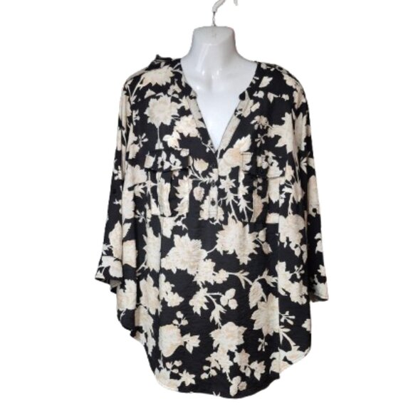 Torrid Harper Floral Print Blouse Top Roll Tab Sleeve Women's Plus Size 1X - Picture 1 of 11
